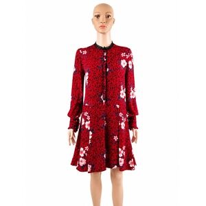 Zadig & Voltaire Ruti Pensee Red Floral 100% Silk Dress Size S